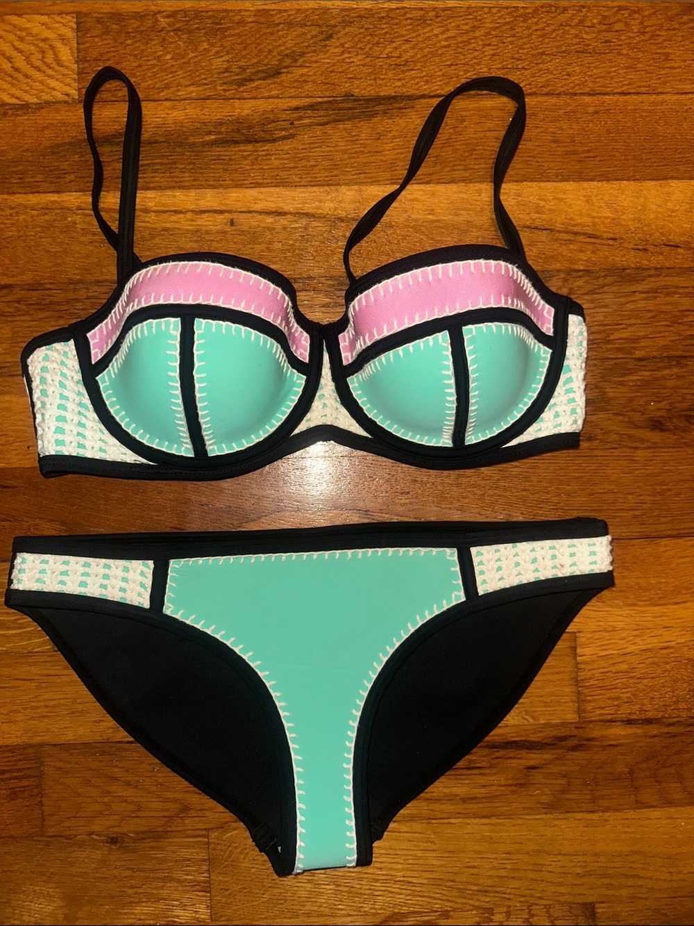 triangl swimwear Mint, Pink & Black Colorblock Bikini Set